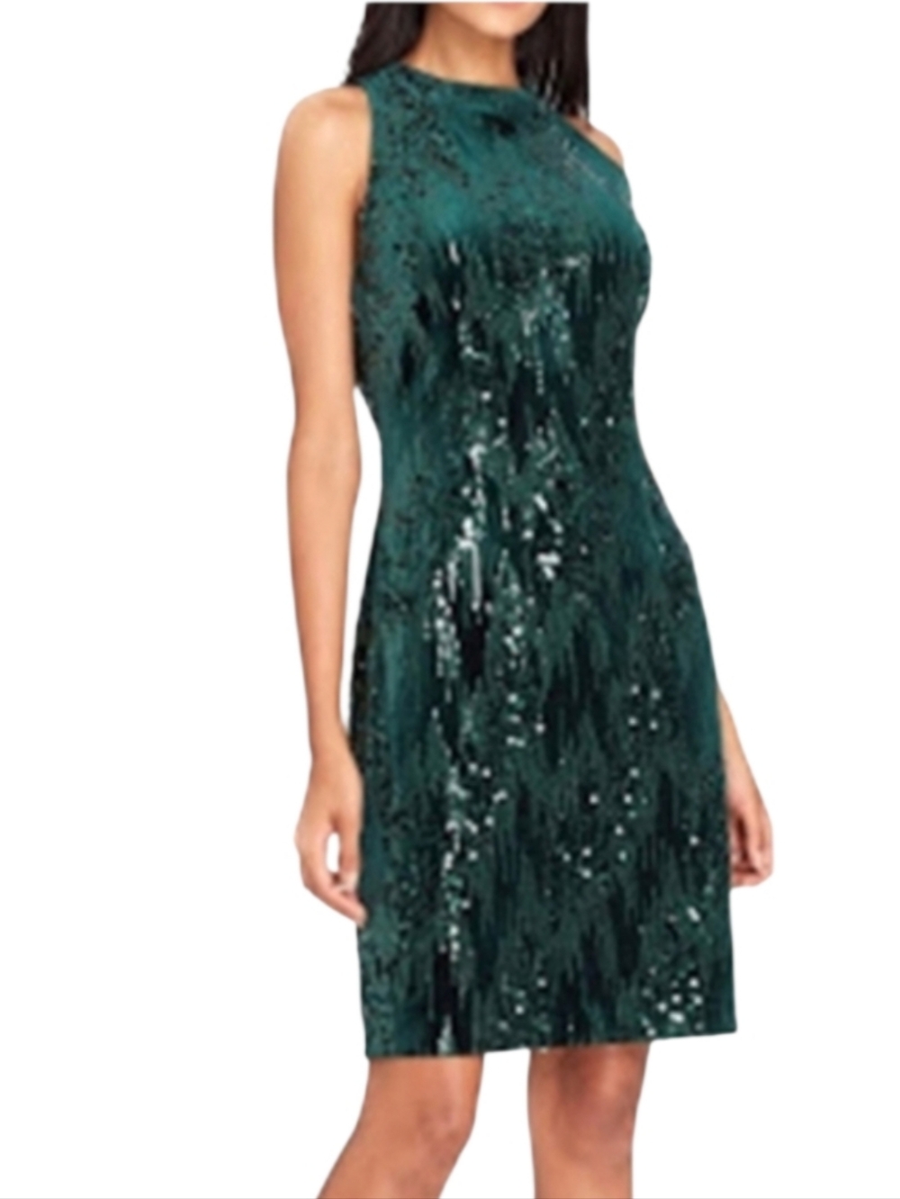 Tahari By Arthur Levine Nwot Emerald Green Sequin & Velvet  Cocktail Dress